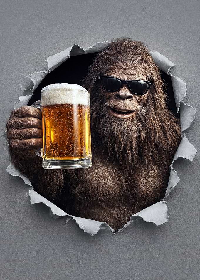 Bigfoot Holding a Beer