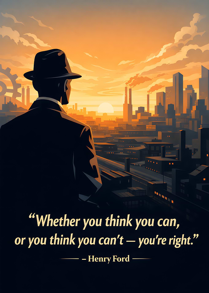 Man overlooking industrial cityscape at sunset