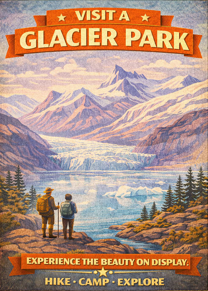 Visit Glacier Park Vintage Poster