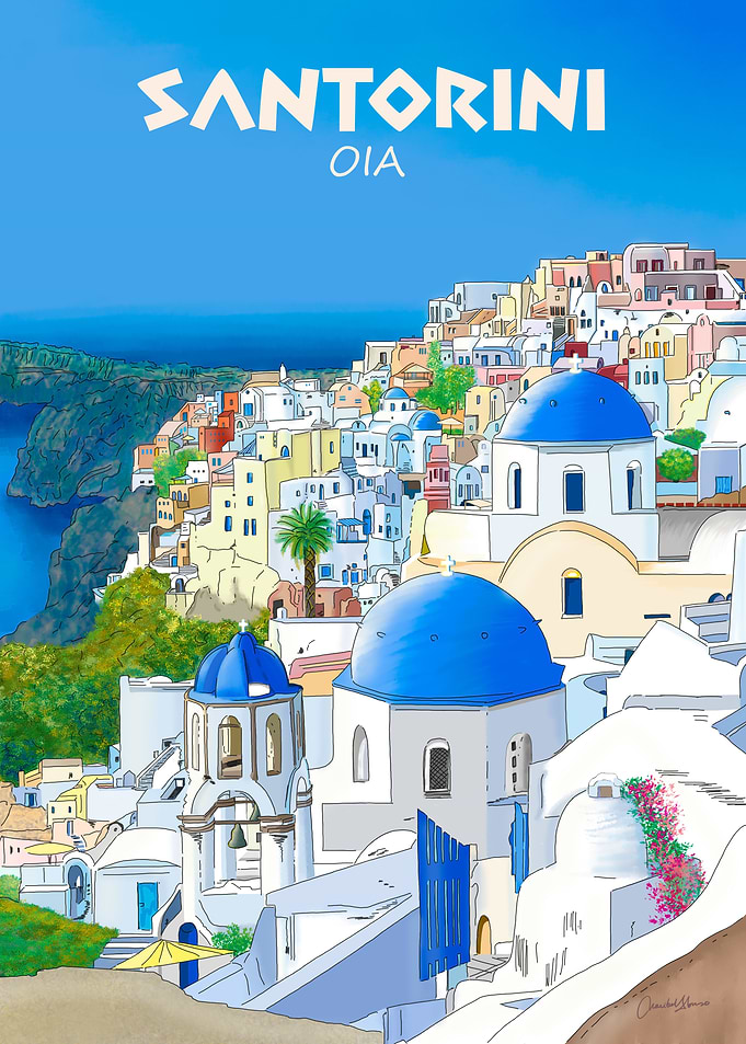 Santorini Oia Greece Travel Illustration
