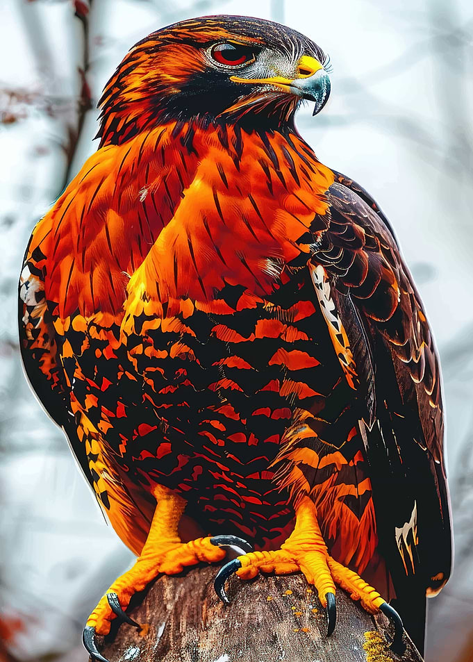 Fiery Eagle Perched on Wood