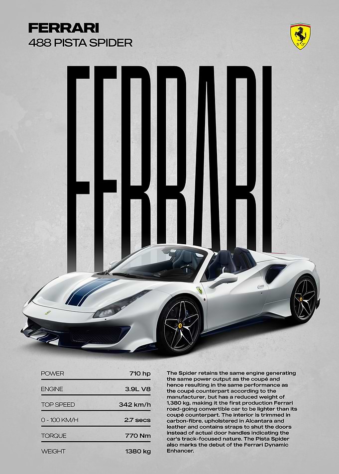 Ferrari 488 Pista Spider Poster