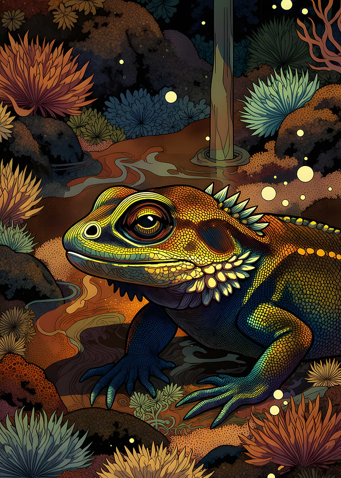 Vibrant Lizard in a Mystical Forest