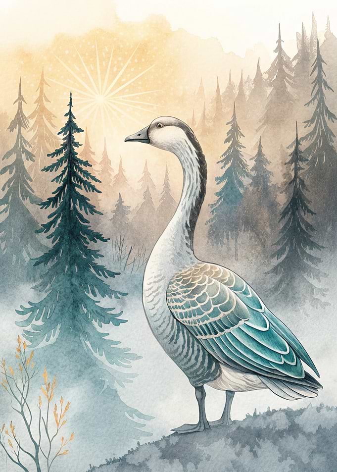 Goose in a Misty Forest