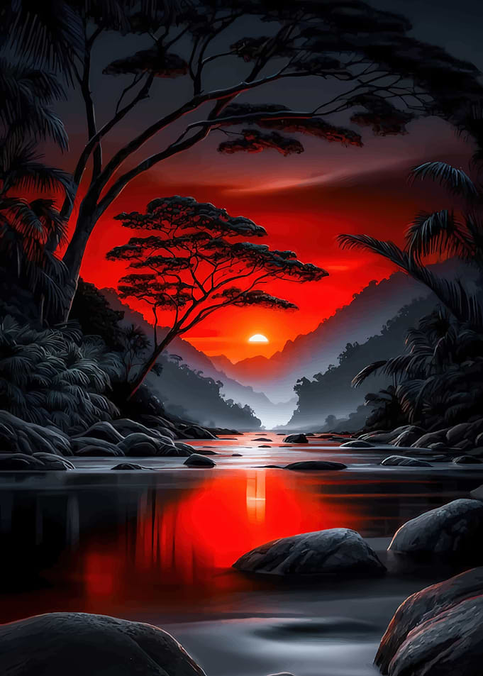 Dramatic Sunset Over Jungle River