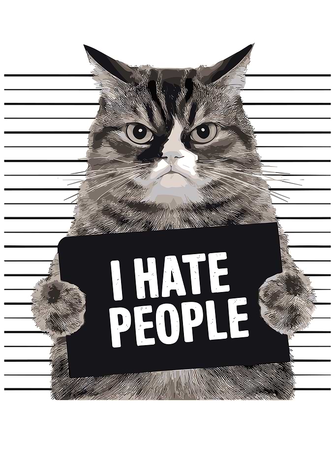 Cat Holding 'I Hate People' Sign