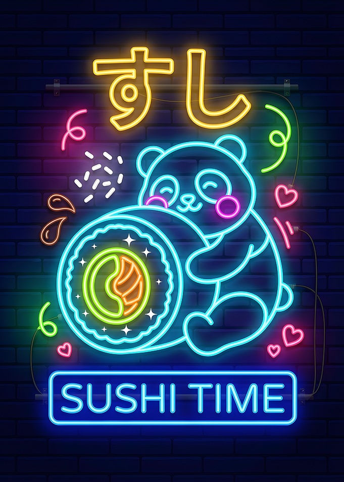 Cute Panda Sushi Neon Sign