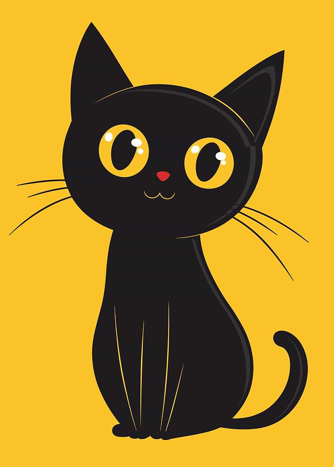Cute Black Cat with Big Yellow Eyes