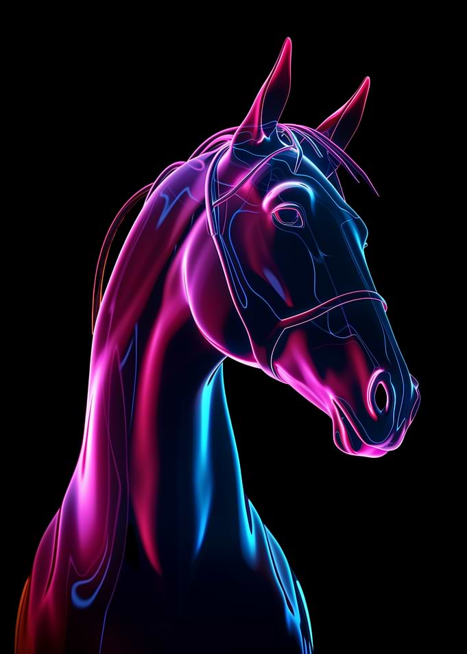 Neon Horse Head Sculpture