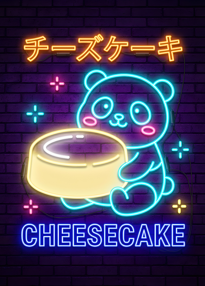 Panda holding cheesecake neon sign