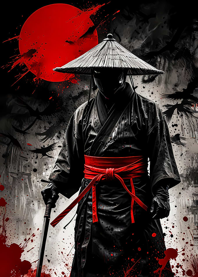 Samurai Warrior with Red Sun