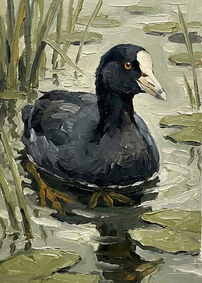 Oil Painting of a Coot Bird