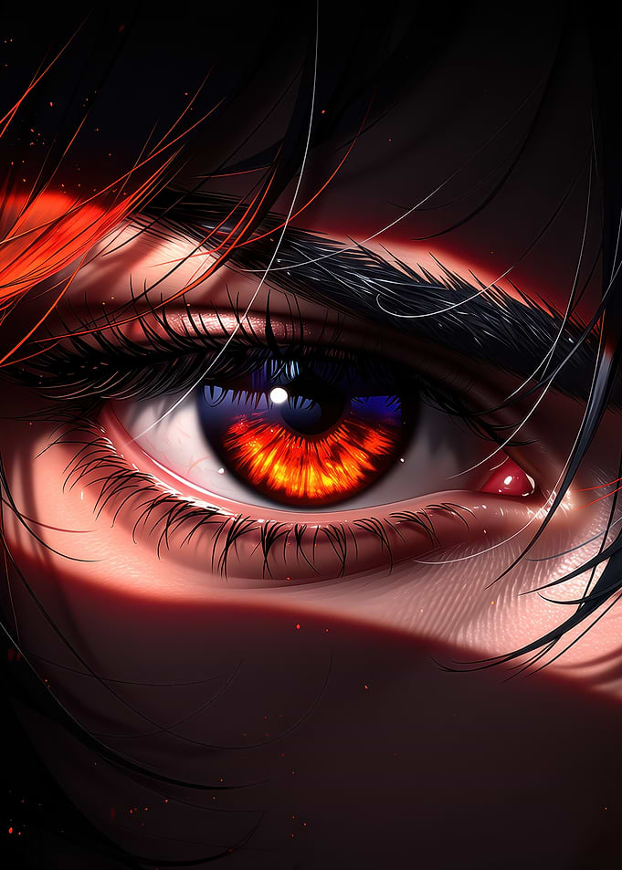 Fiery Anime Eye Close-up