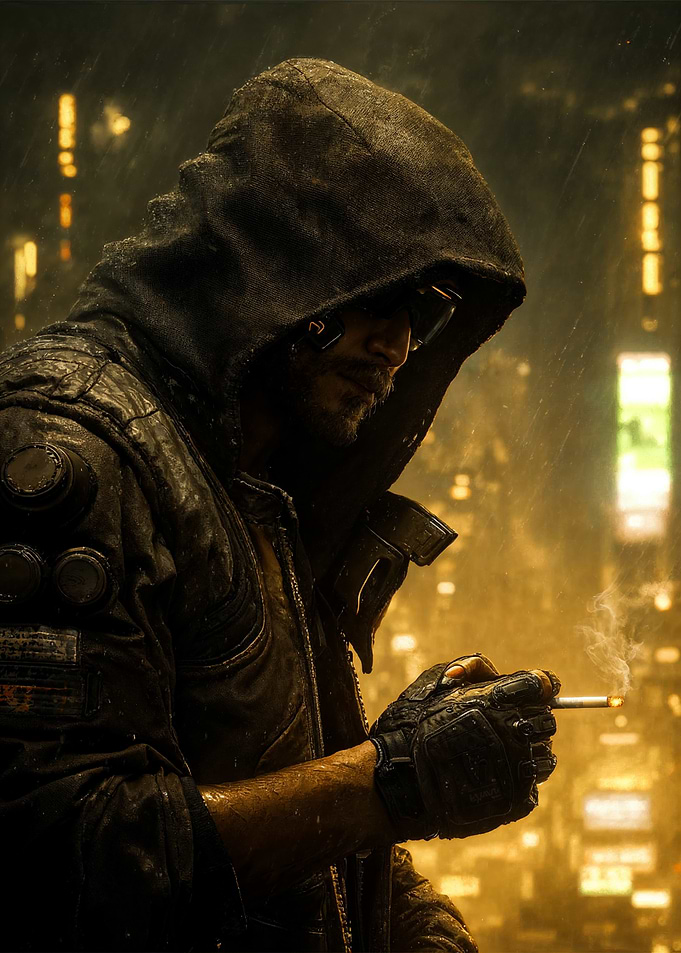 Gritty Cyberpunk Smoker Portrait
