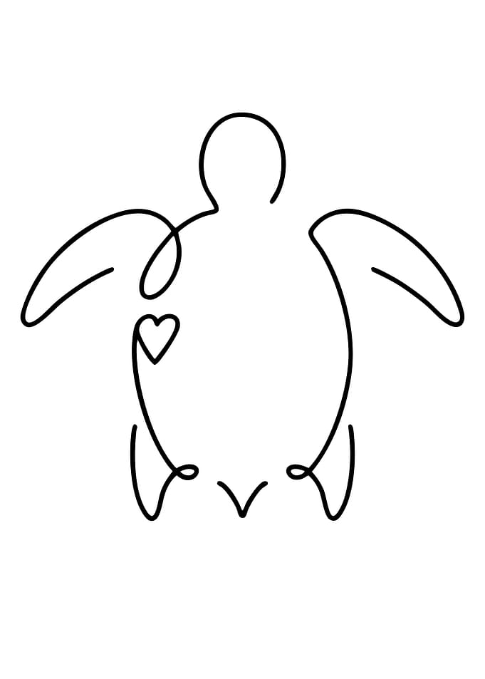 Minimalist Turtle with Heart Line Art