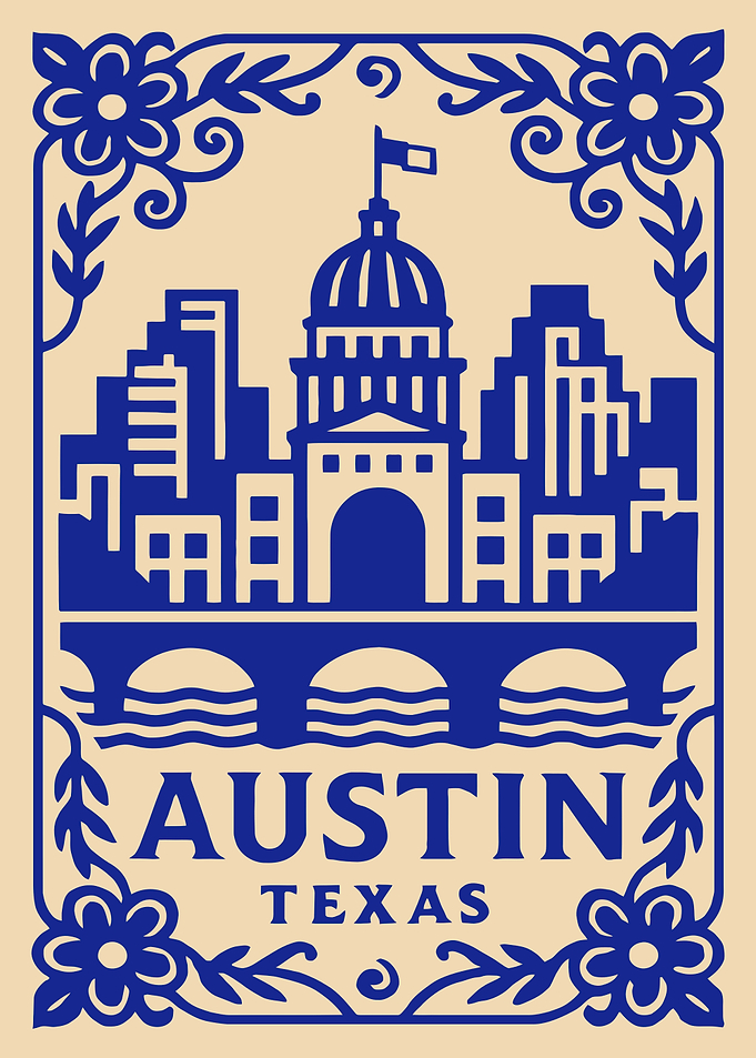 Austin Texas Skyline with Floral Border