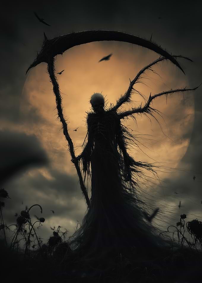 Grim Reaper with Scythe and Moon