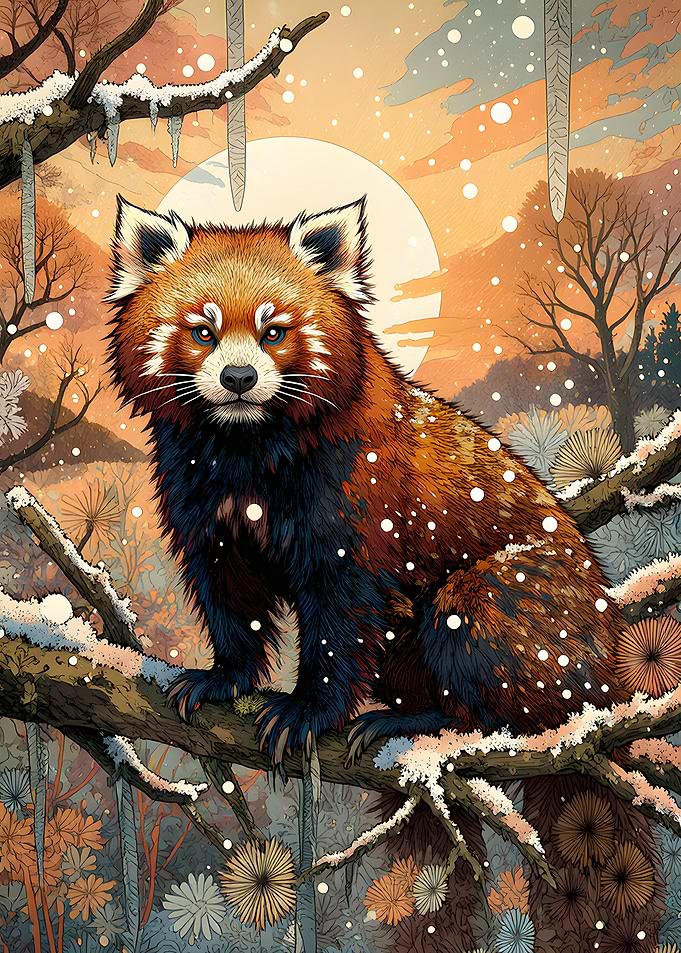 Red Panda in Snowy Forest
