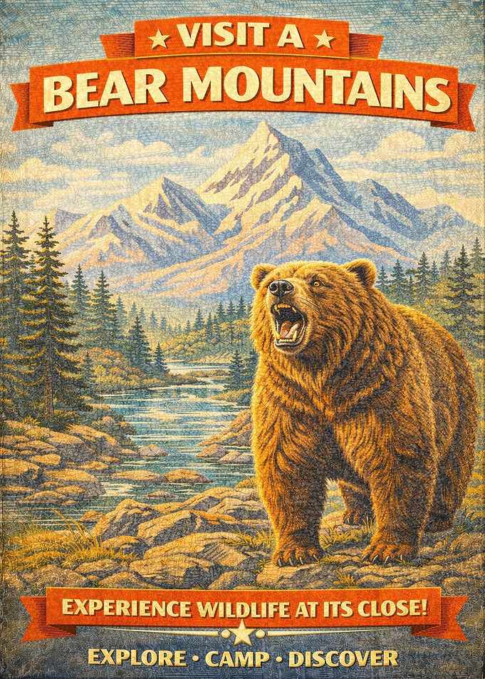 Visit Bear Mountains Vintage Poster