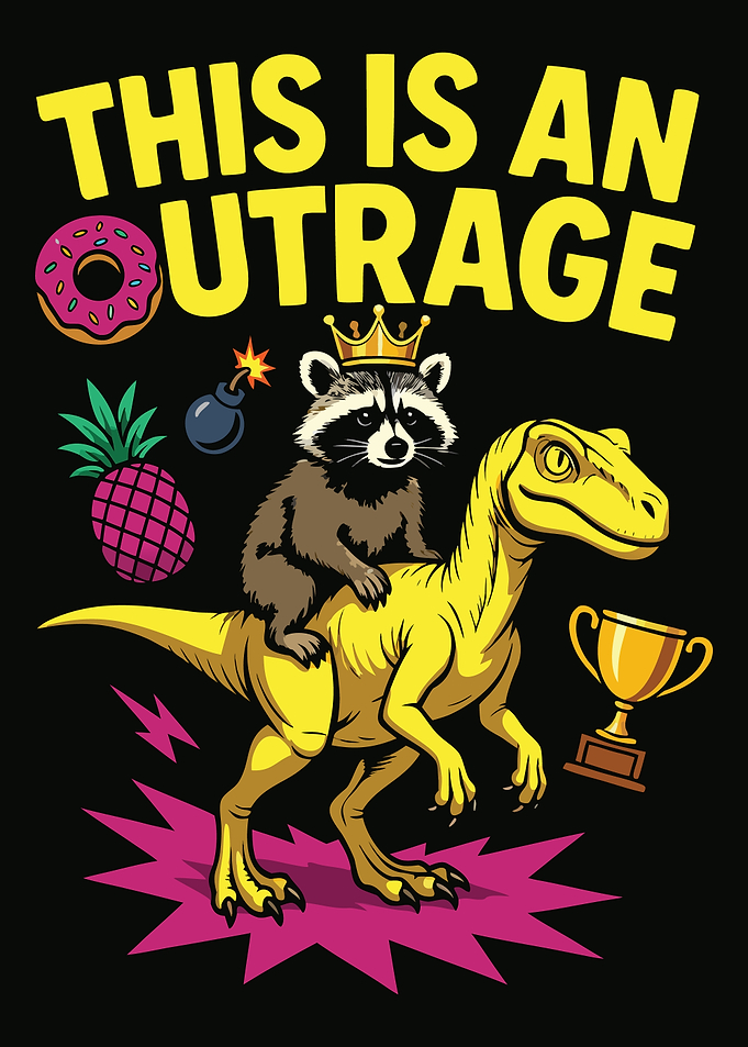 Raccoon Riding Dinosaur with Trophy