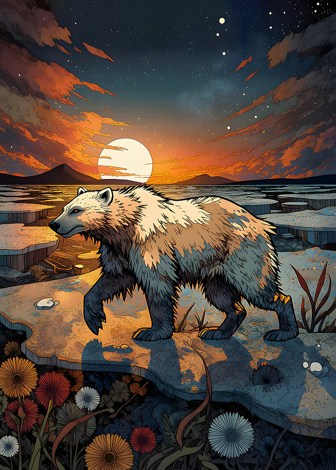 Wolverine in a Surreal Arctic Sunset