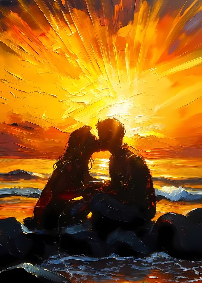 Couple kissing at sunset
