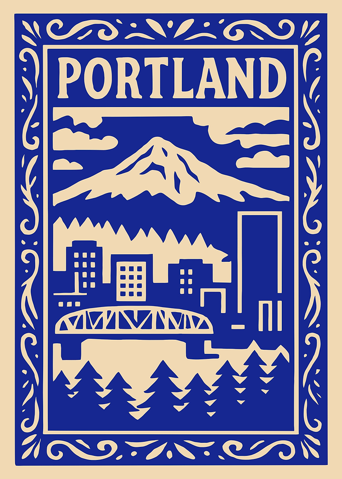 Portland Cityscape with Mountain