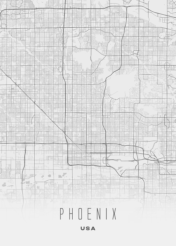 Phoenix, Arizona - Minimal White City Streets Map , USA Wall Art