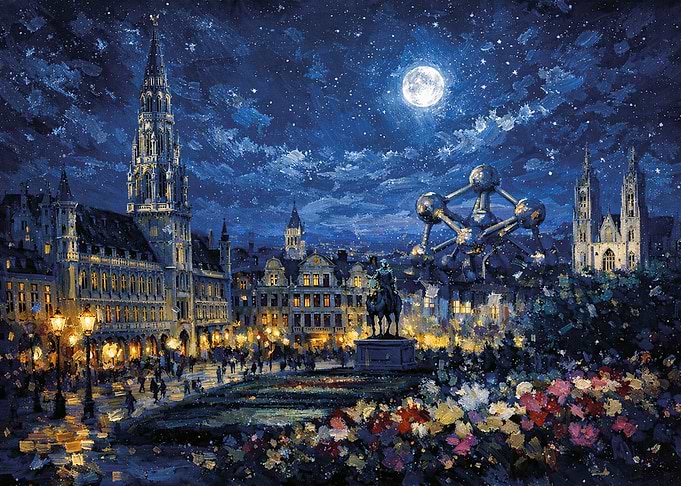 Brussels, Belgium Cityscape at Night