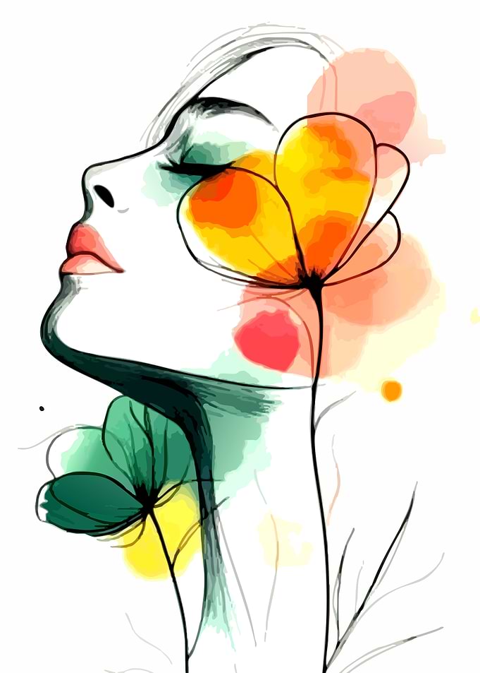 Woman's Profile with Flowers