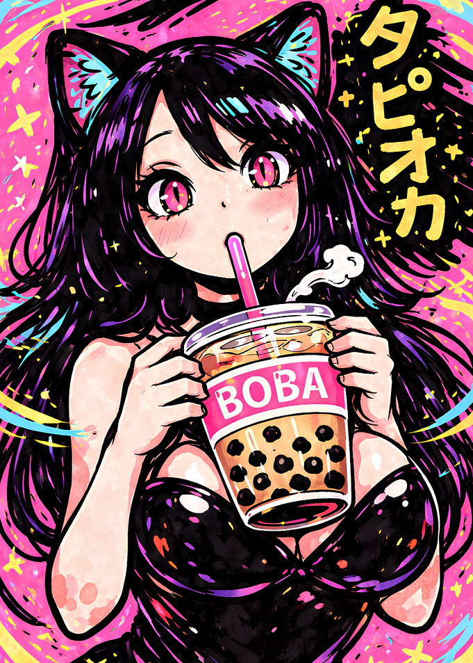 Anime Girl Drinking Boba Tea