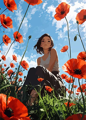 Girl in Poppy Field