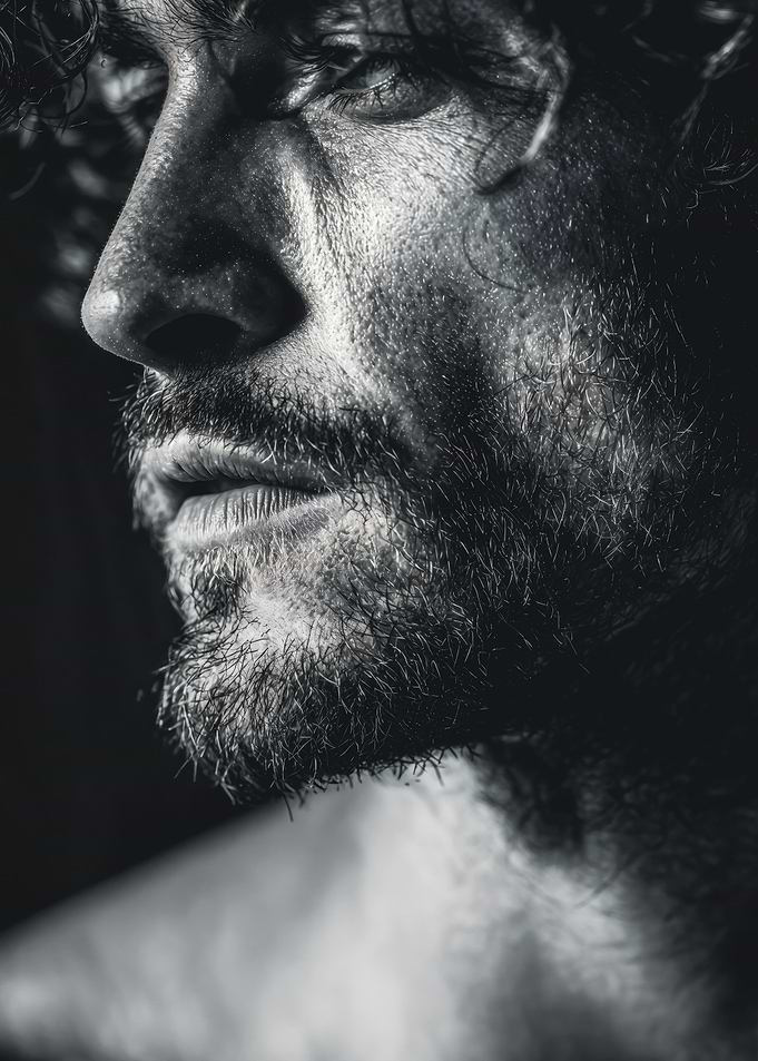 Moody Black White Beard Close Up