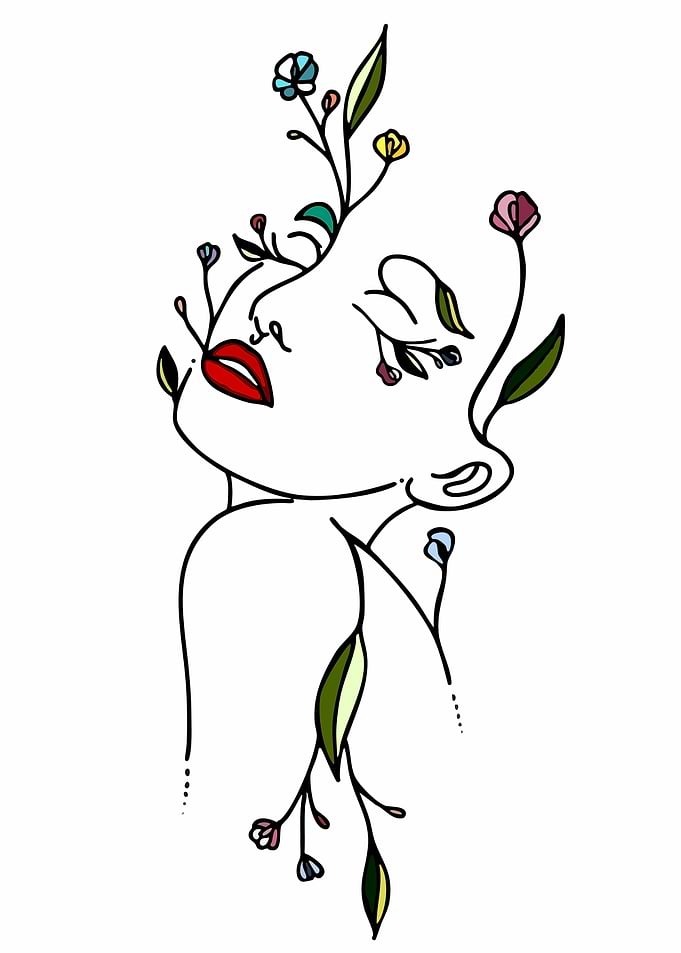 Woman's Face with Flowers