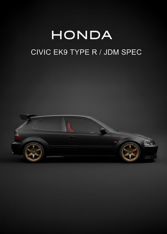 black Honda Civic EK9 Type R poster