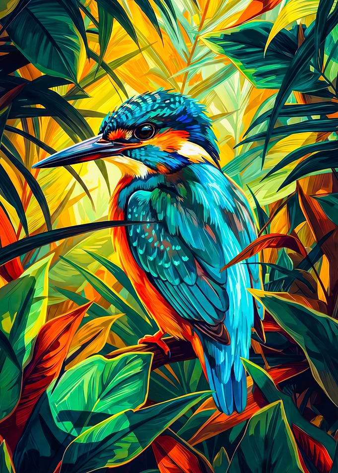 Colorful Kingfisher Bird Jungle Illustration