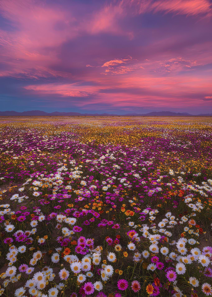 Vibrant Flower Field at Sunset