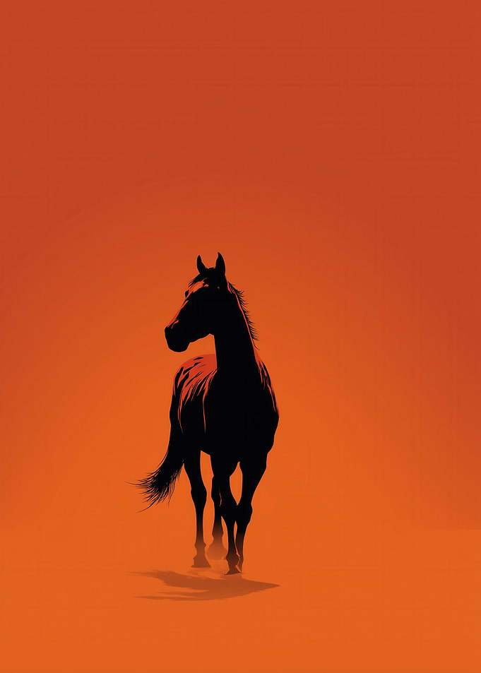 Silhouette of a horse against an orange sky