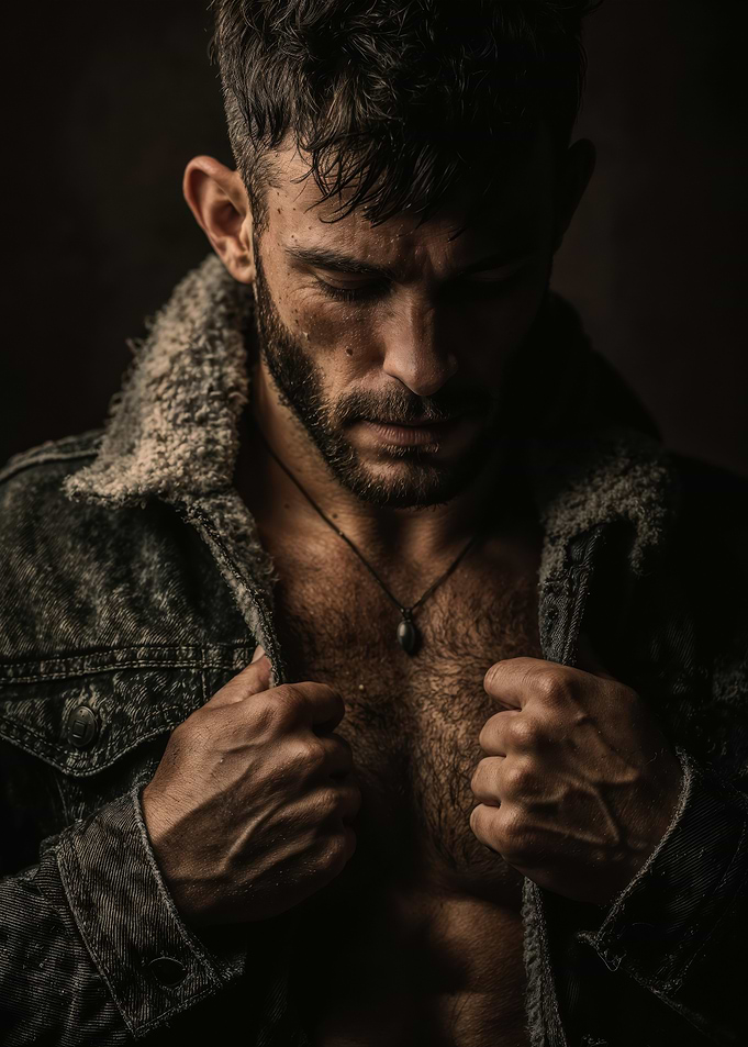 Man in Denim Jacket with Fur Collar