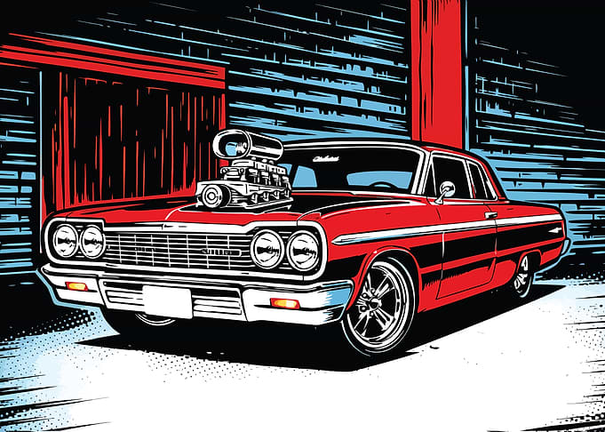 Red Hot Rod Car with Supercharger