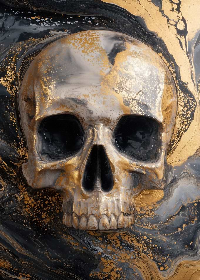 Golden Skull with Black and Gold Marbling