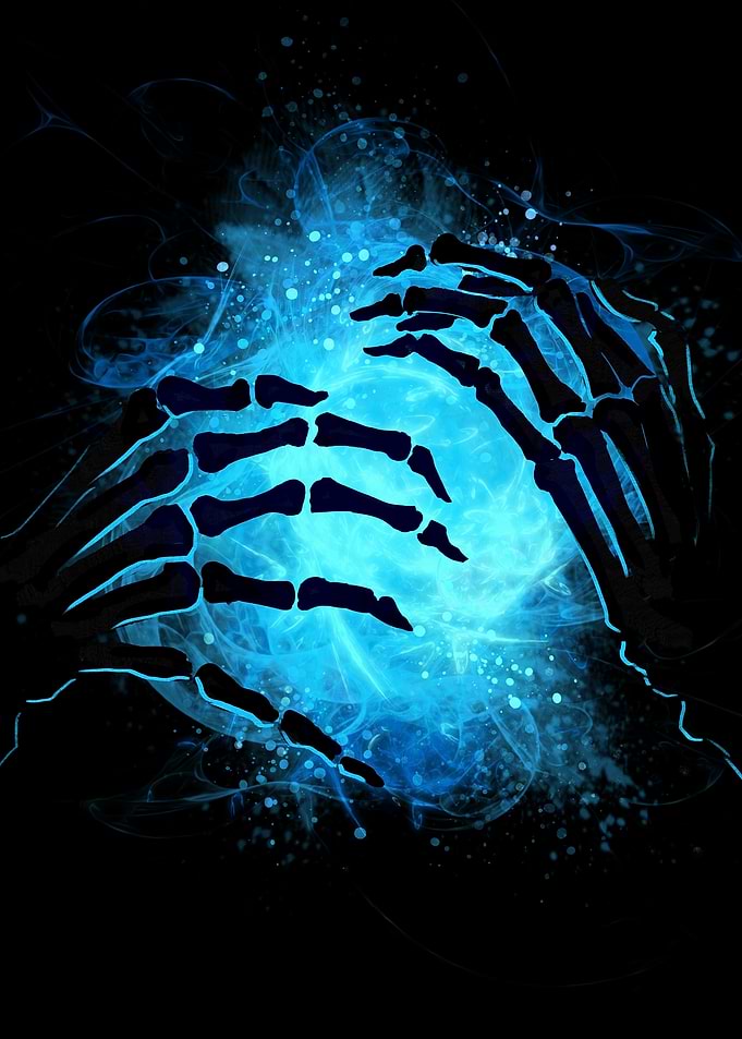 Skeleton Hands Conjuring Blue Energy