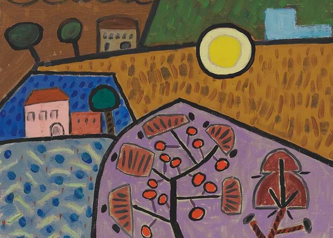 Abstract Landscape with Houses and Sun