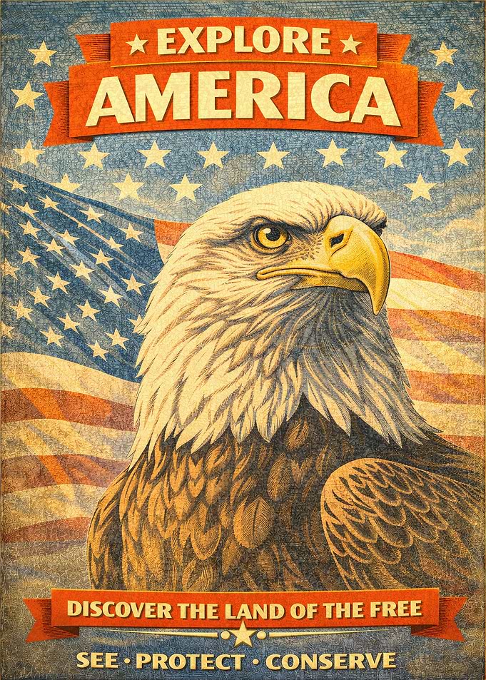 Explore America Eagle Vintage Poster