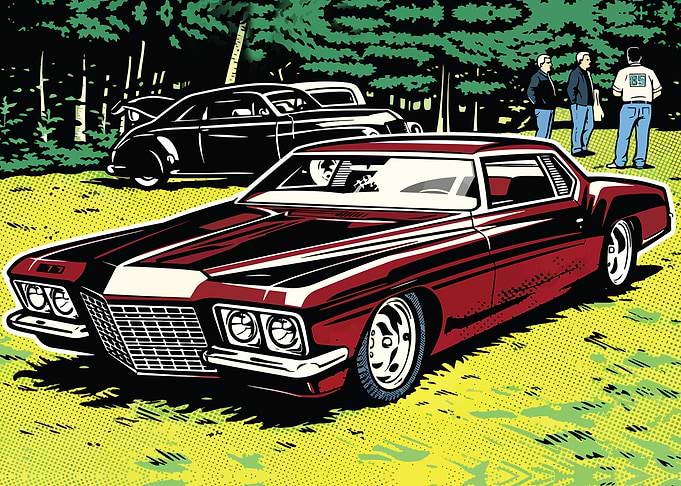 Classic Cars and Men in a Park