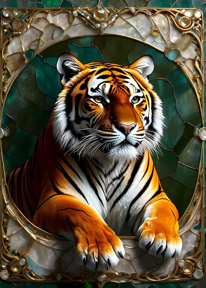 Tiger in Stained Glass Frame