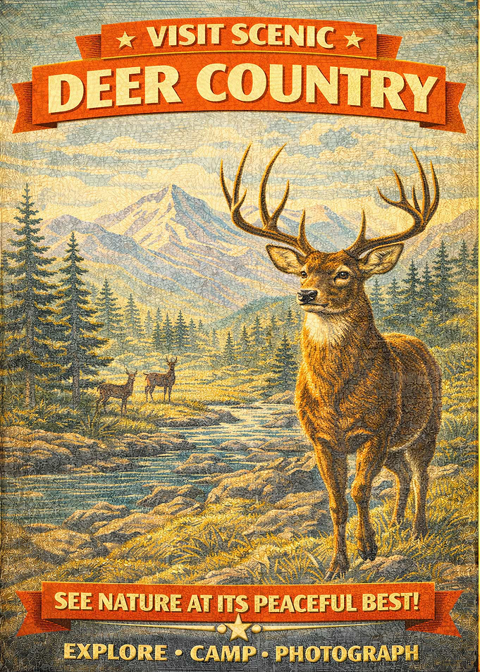 Visit Scenic Deer Country Vintage Poster