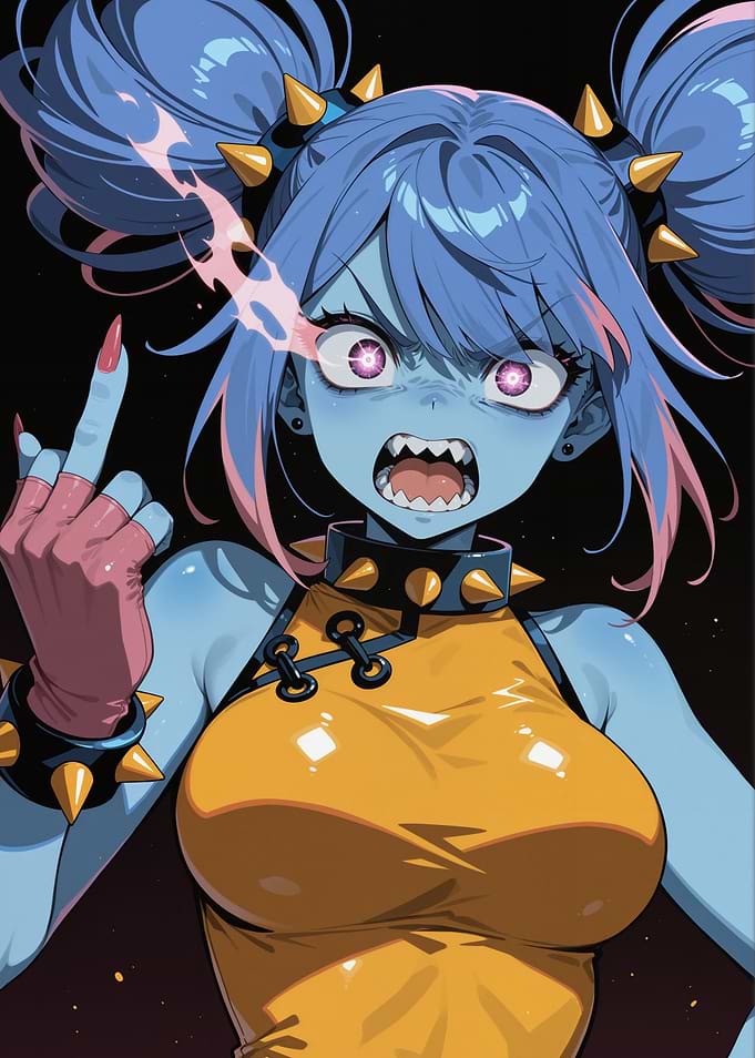 Angry Blue Anime Girl with Spikes
