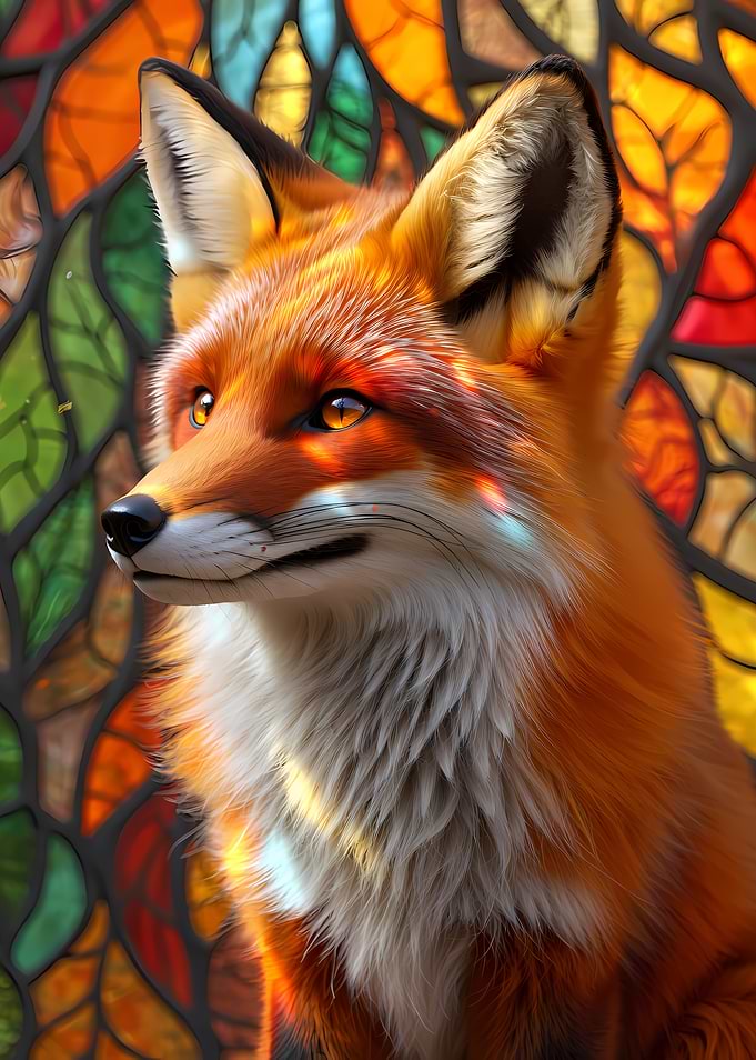 Stained Glass Fox Portrait