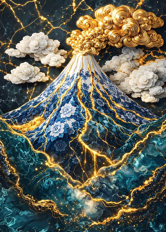 Majestic Mount Fuji with Golden Clouds